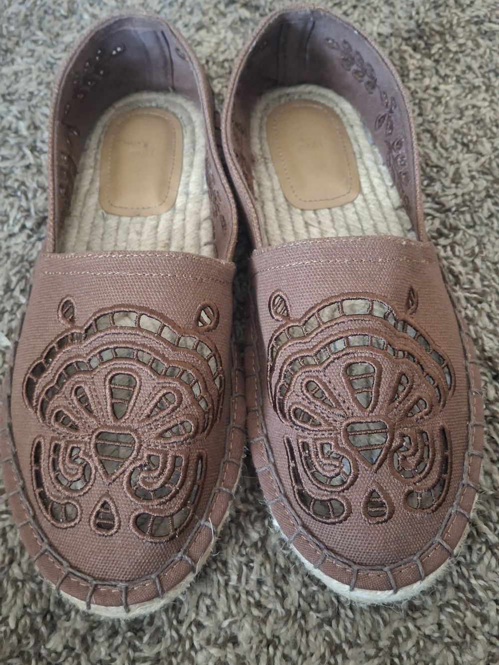 H&M Women"s Brown Espadrilles with Eyelet Embroidery